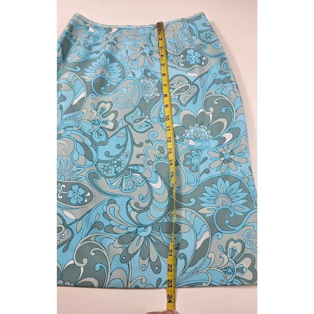 Kasper vintage 90s lined blue paisley retro skirt midi 6P 6 PETITE business EUC